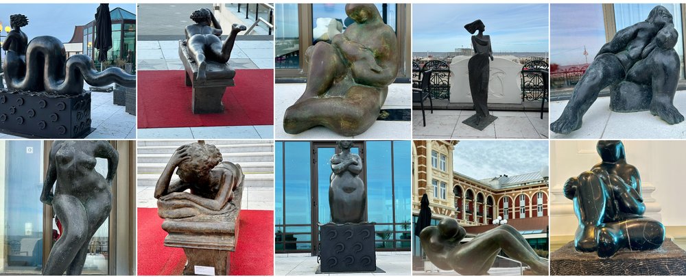 Collage of art sculptures around the grounds of the Kurhaus 